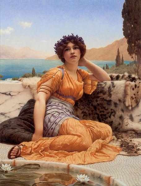 John William Godward With Violets Wreathed and Robe of Saffron Hue oil painting picture